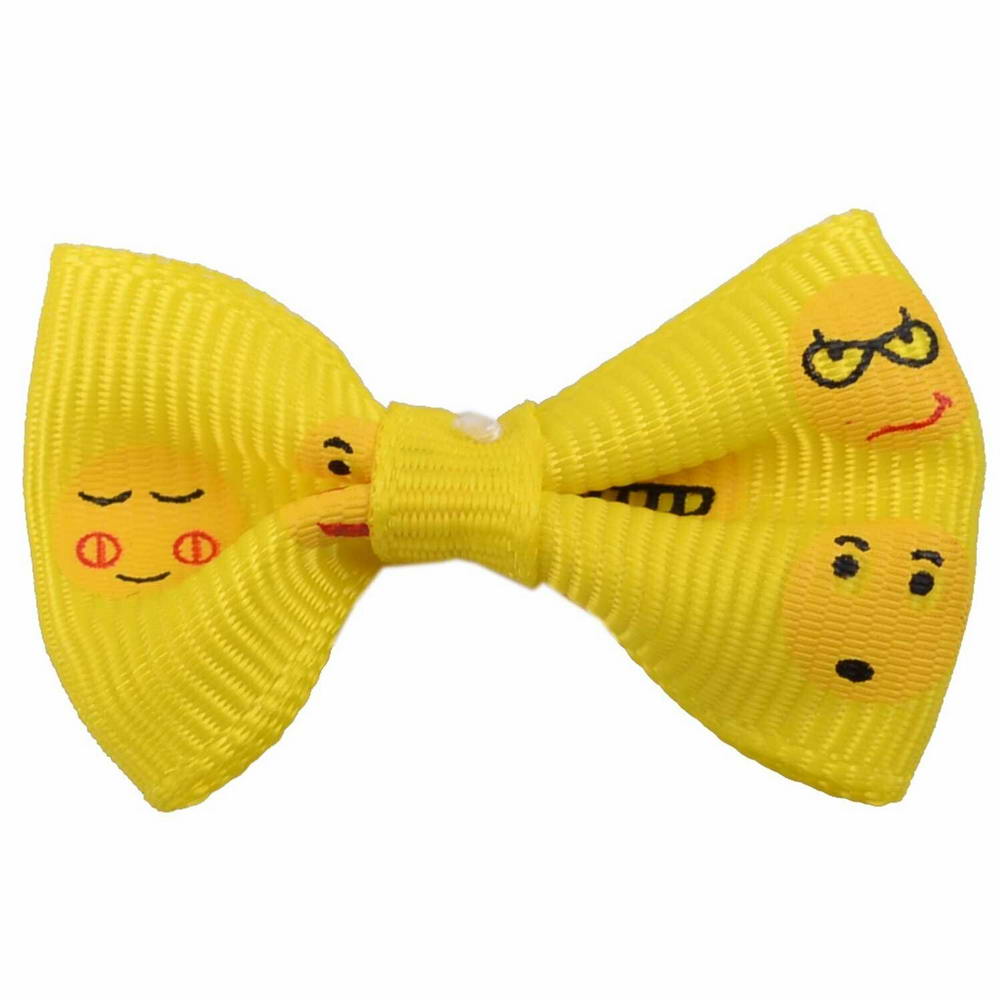 Lazo para el pelo de perros con goma elástica de GogiPet, amarillo con Smiley