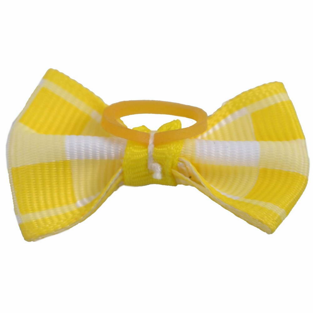 Lazo para el pelo con cuadros en tonos amarillos y blancos de diseño encantador con goma elástica de GogiPet - Modelo Miguel