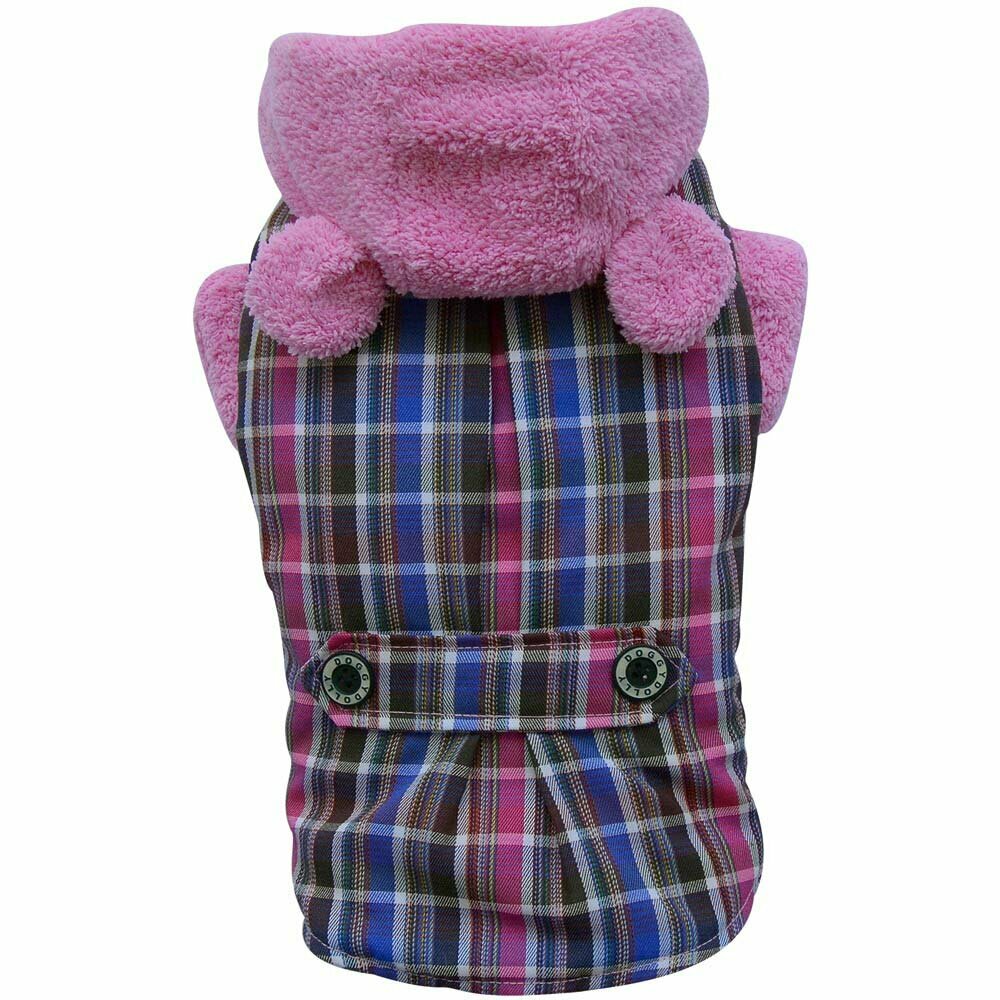 Abrigo para perros de cuadros rosas y azules con capucha - Moda de invierno DoggyDolly W152