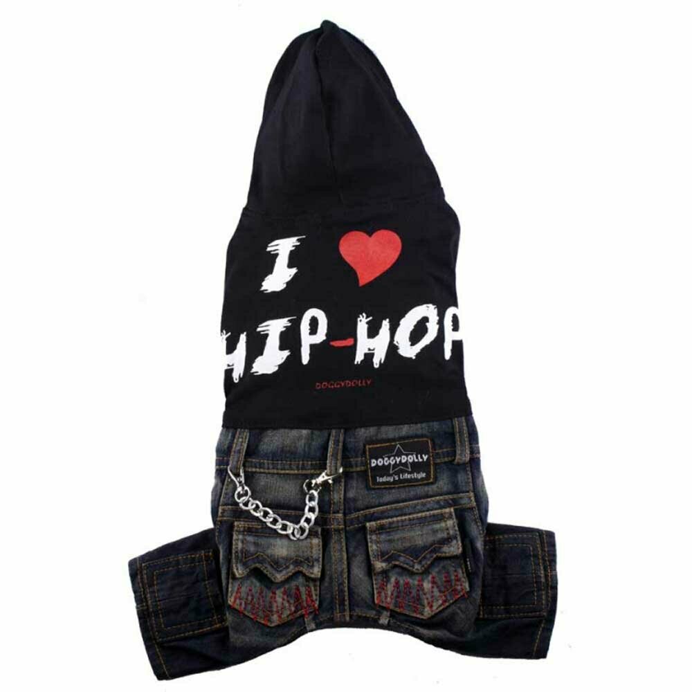 Conjunto de pantalón vaquero y suéter negro con capucha para perros grandes I love hip hop