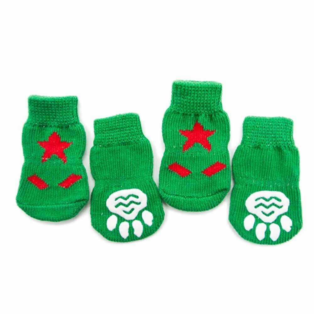 Calcetines antideslizantes para perros GogiPet, verde con estrella roja