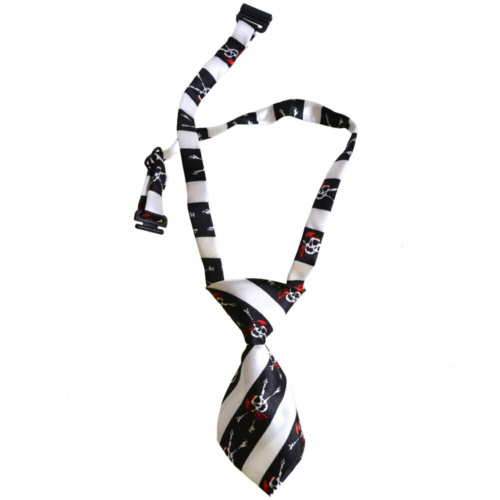 Corbata para perros hecha a mano con rayas blancas, negras y estampado pirata de GogiPet