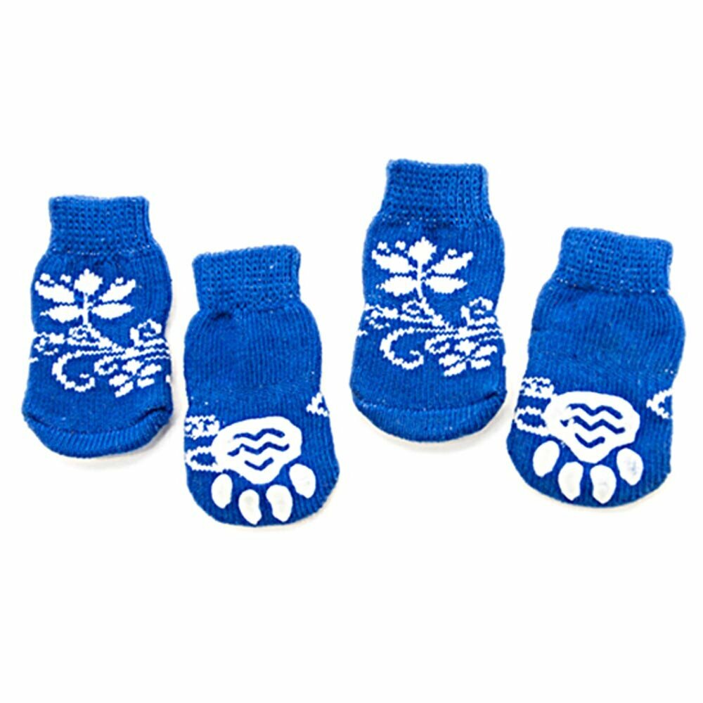 Calcetines antideslizantes para perros GogiPet, azul con flores, 4 unidades