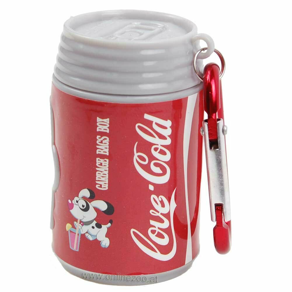 Dispensador de bolsas para excrementos de perro, con diseño de lata de Coca Cola.