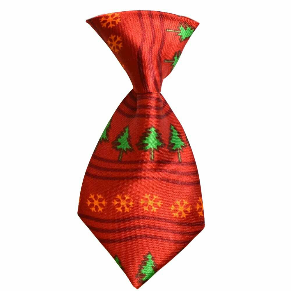 Corbata para perros navideña en color rojo, con copos de nieve y árboles de navidad de GogiPet, ajustable