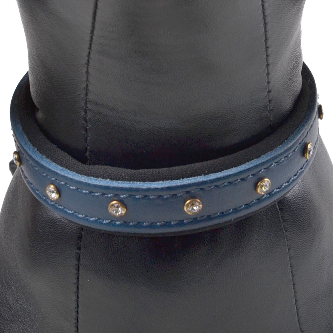 Collar para perros Swarovski de cuero auténtico azul mod. Confort de GogiPet®
