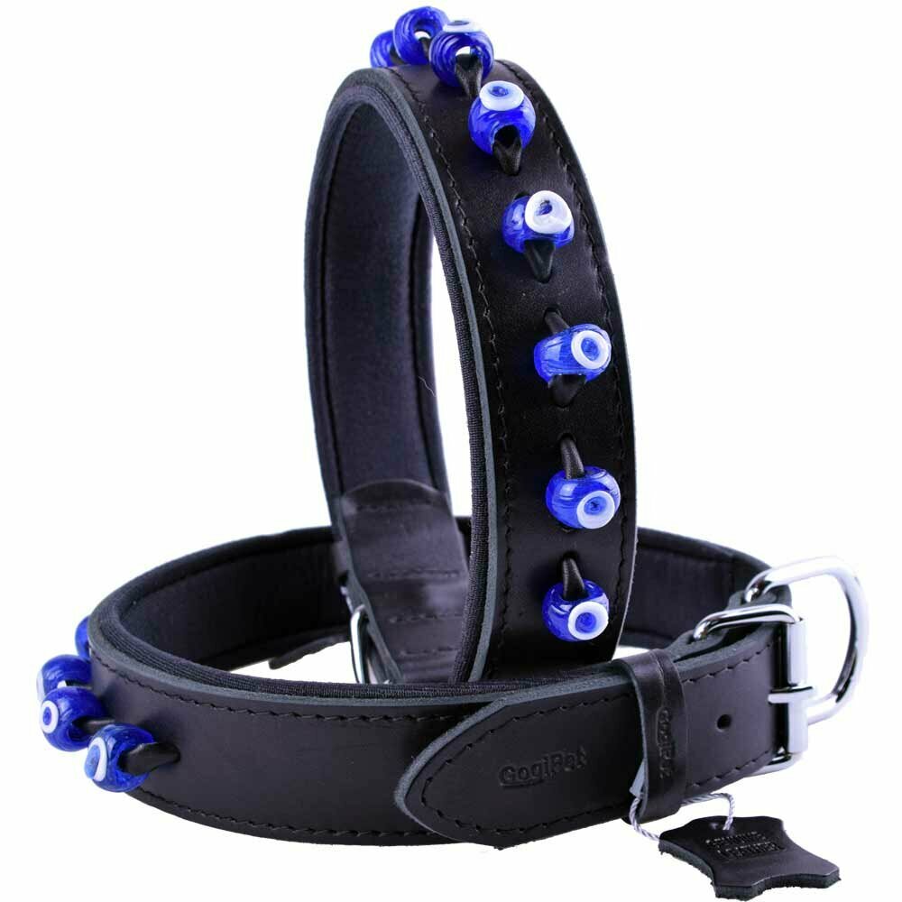Collar para perros de cuero modelo Talismán tradicional de GogiPet®, negro 