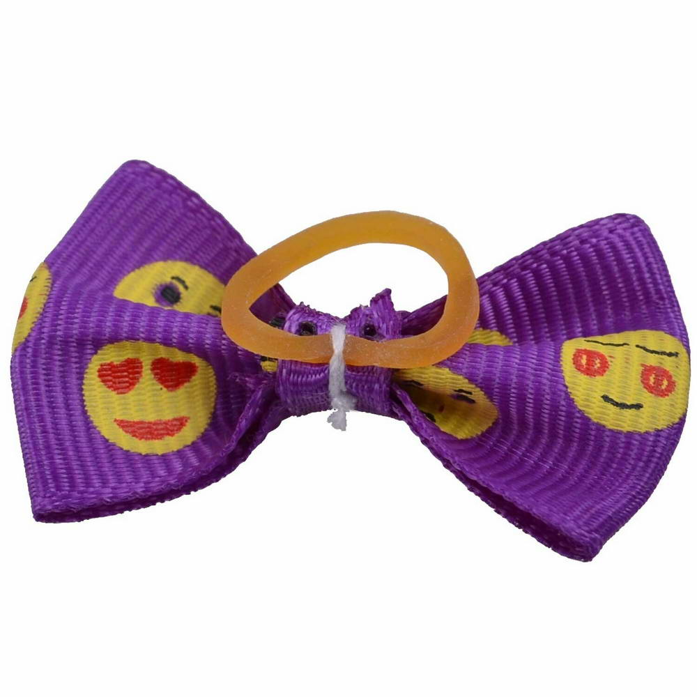 Lazo para el pelo lila con emojis de diseño encantador con goma elástica de GogiPet