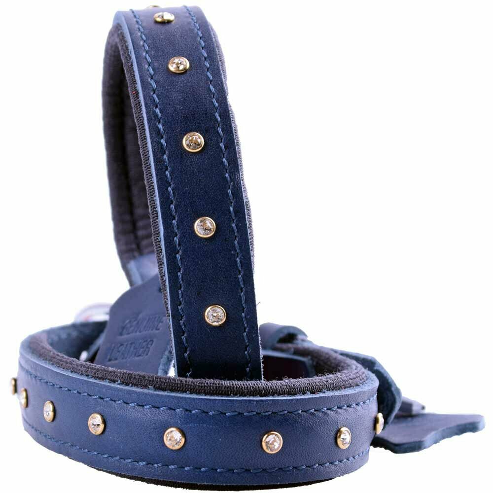 Collar para perros elegante Swarovski de cuero azul mod. Confort de GogiPet®