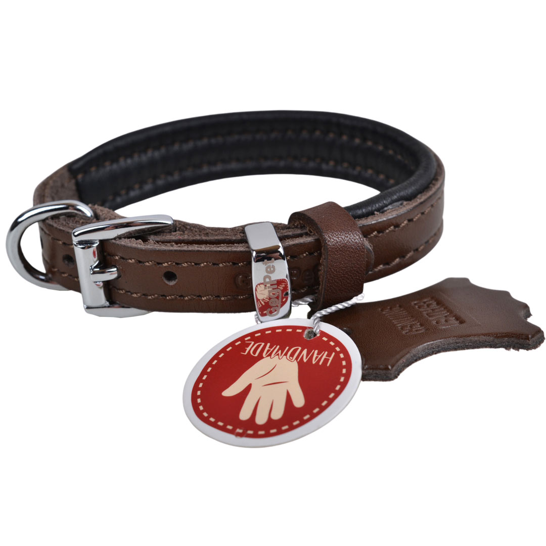 Collar para perros de cuero "First Class" de GogiPet®, marrón de alta calidad