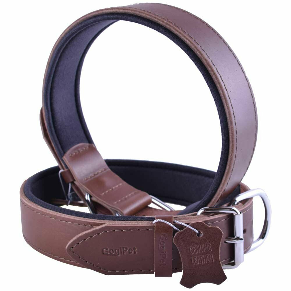 GogiPet® confort collar de perro de cuero marrón con 75 cm