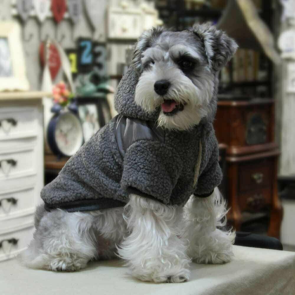 Chaqueta bonita y cálida para perros con capucha GogiPet, gris oscuro