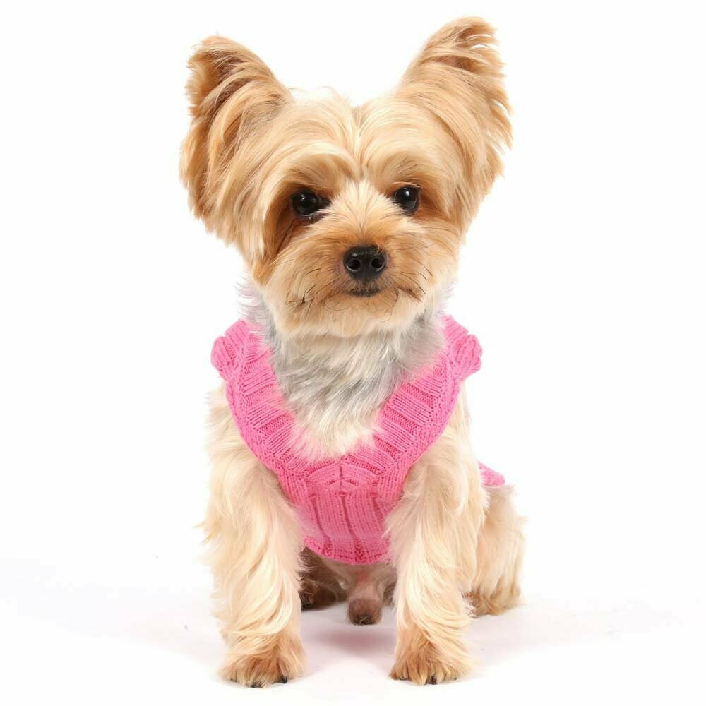 Cómodo suéter para perros de punto rosa con cuello en V
