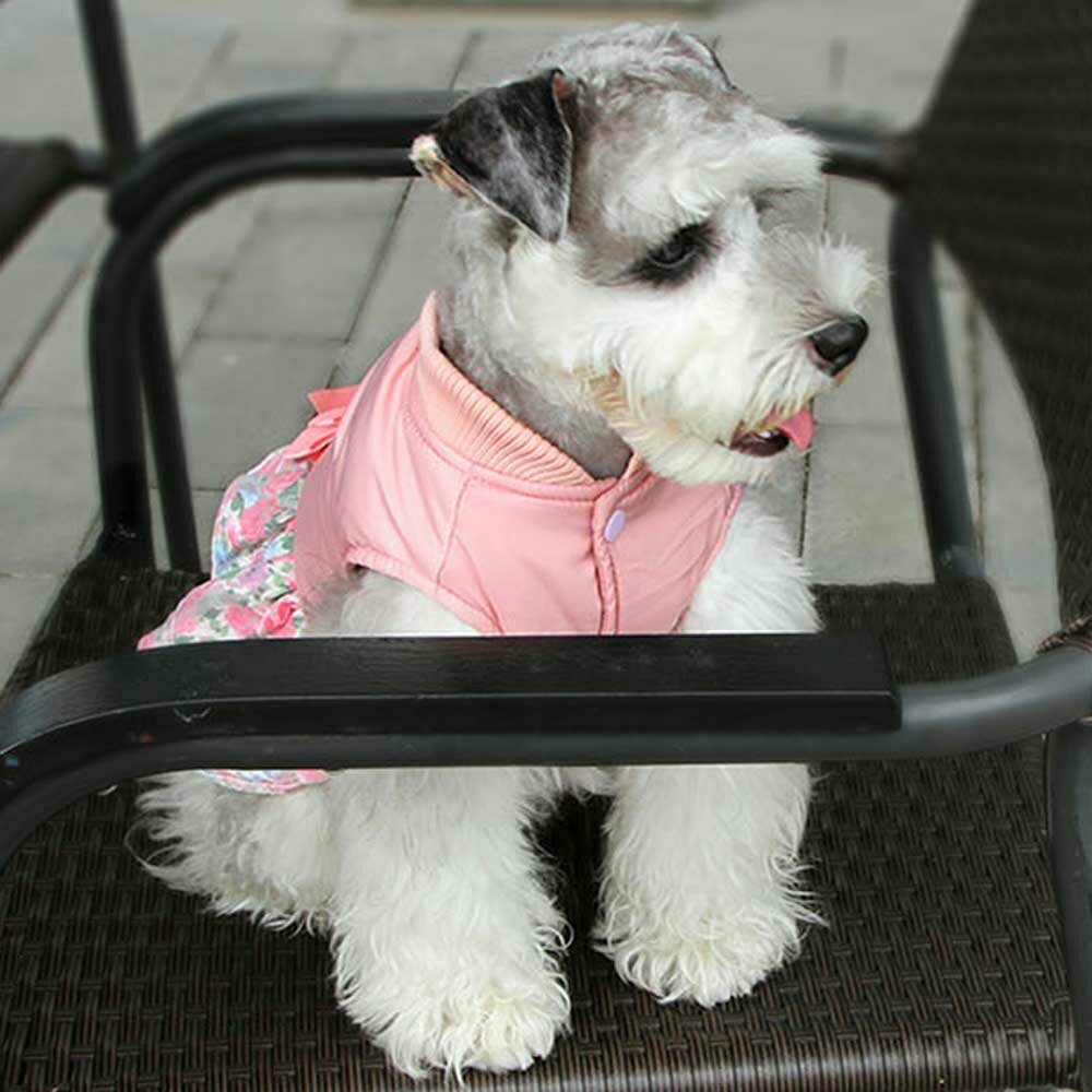 Vestido rosa cálido para perros con falda plisada de 3 capas