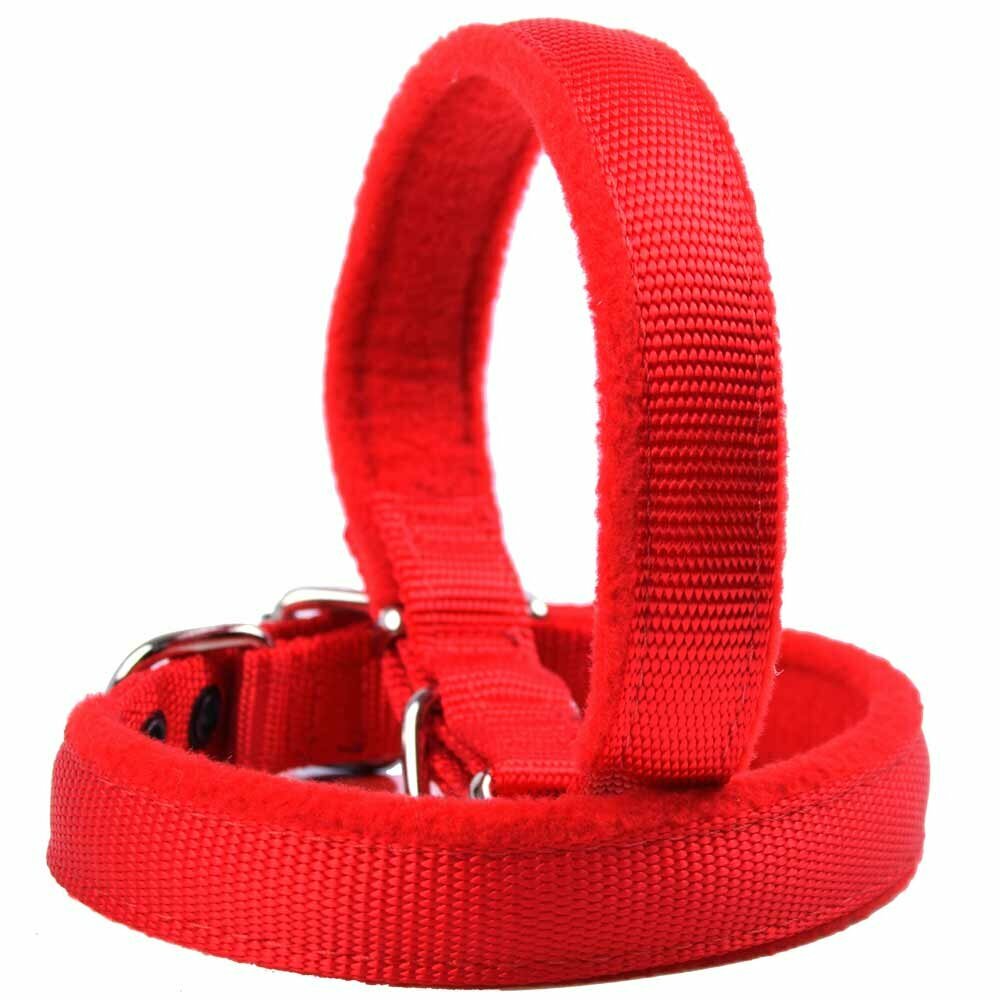 Collar para perros de tejido nylon Super Premium con acolchado suave de forro polar GogiPet®, rojo