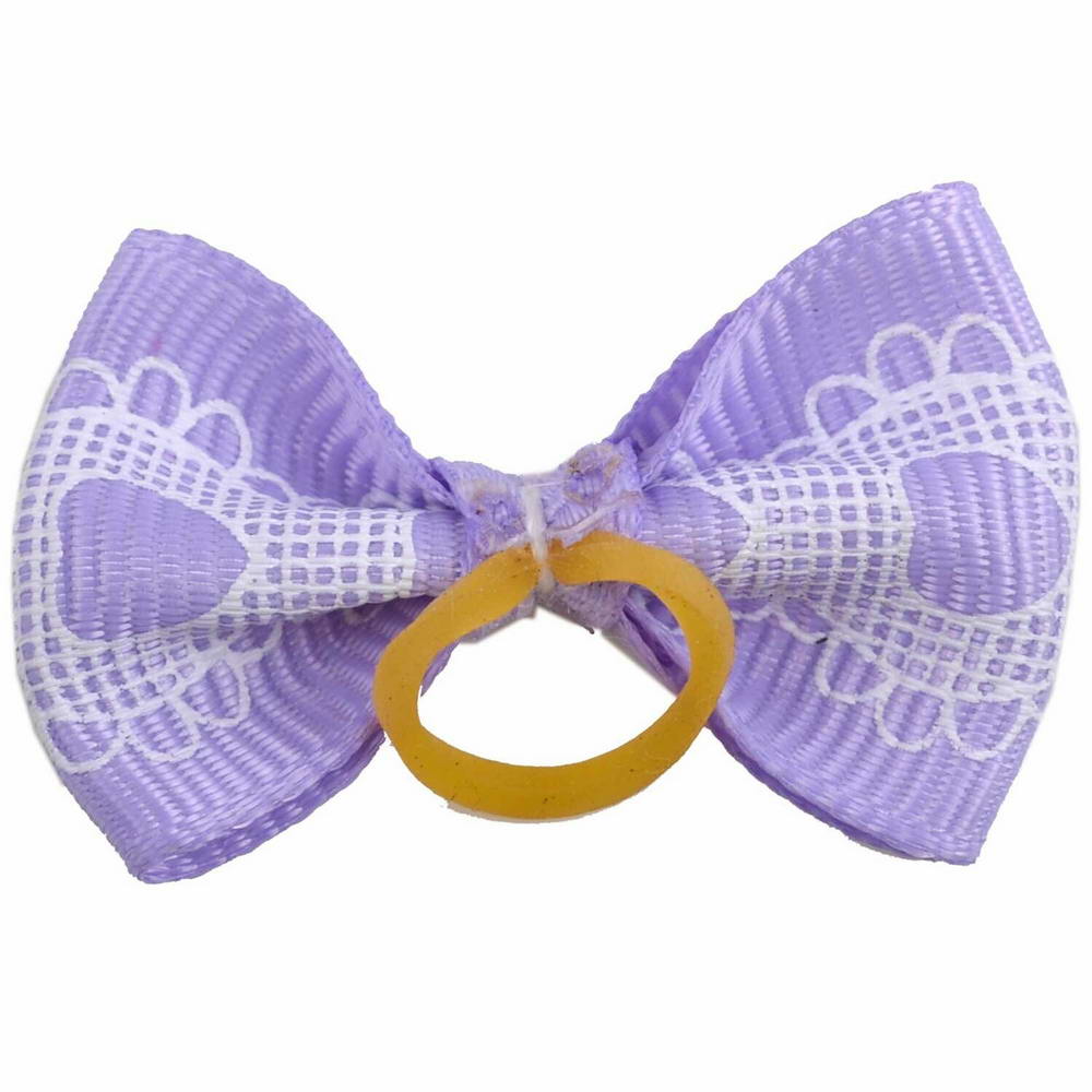 Lazo para el pelo lila con estampado blanco de diseño encantador con goma elástica de GogiPet - Modelo Chiquita