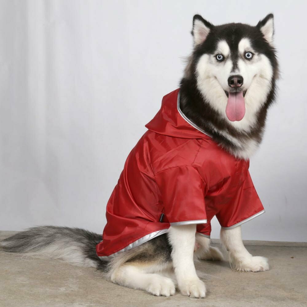Chubasquero para perros grandes, capucha y 2 mangas, rojo