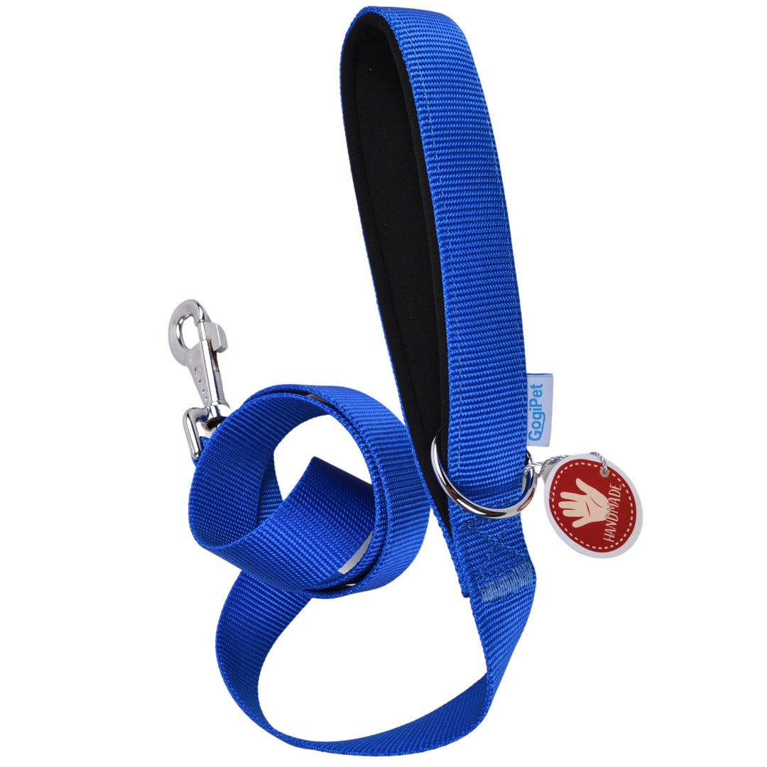 Correa para perros con tejido de nylon Super Premium Confort GogiPet®, azul con asa acolchada