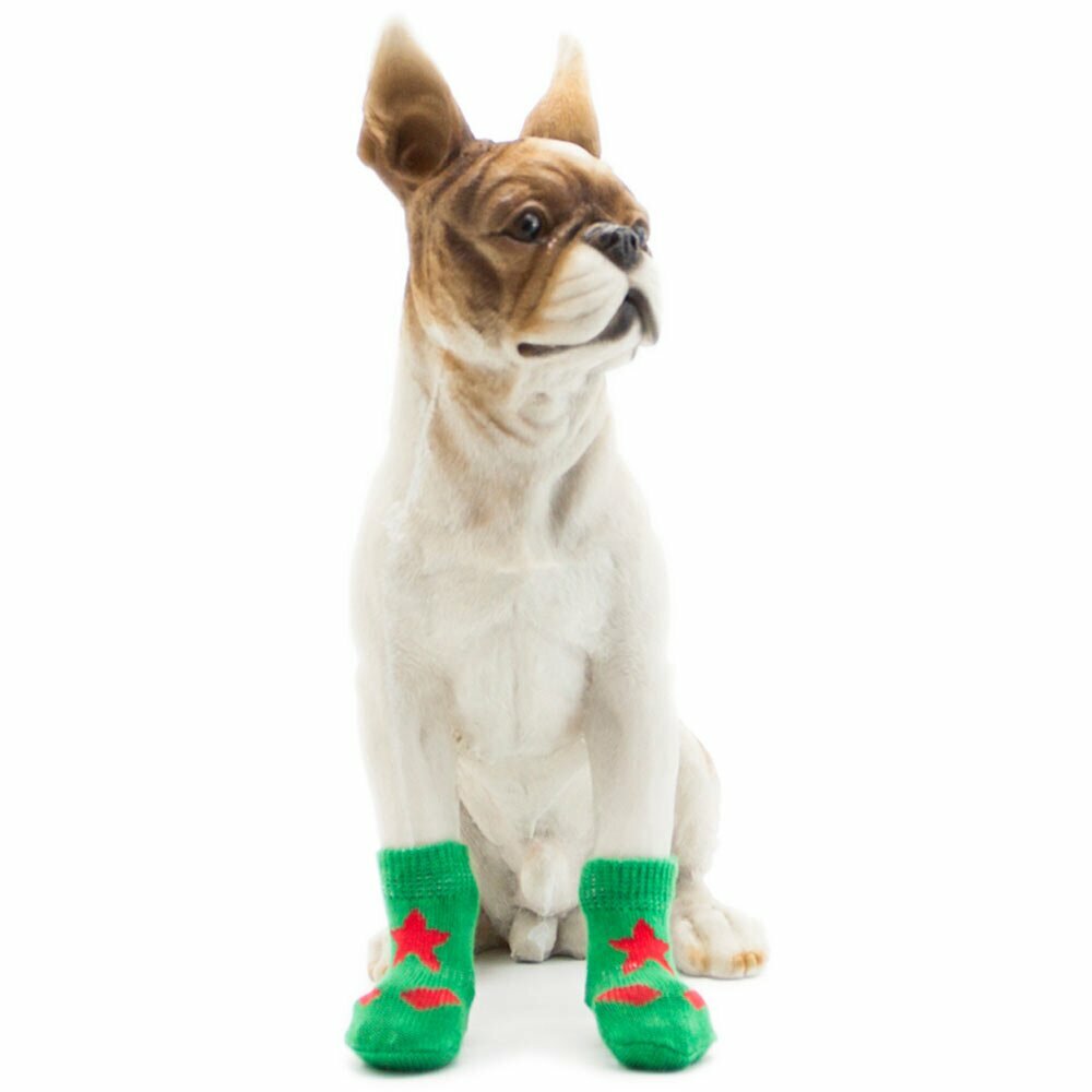 Calcetines antideslizantes para perros GogiPet, verde con estrella roja