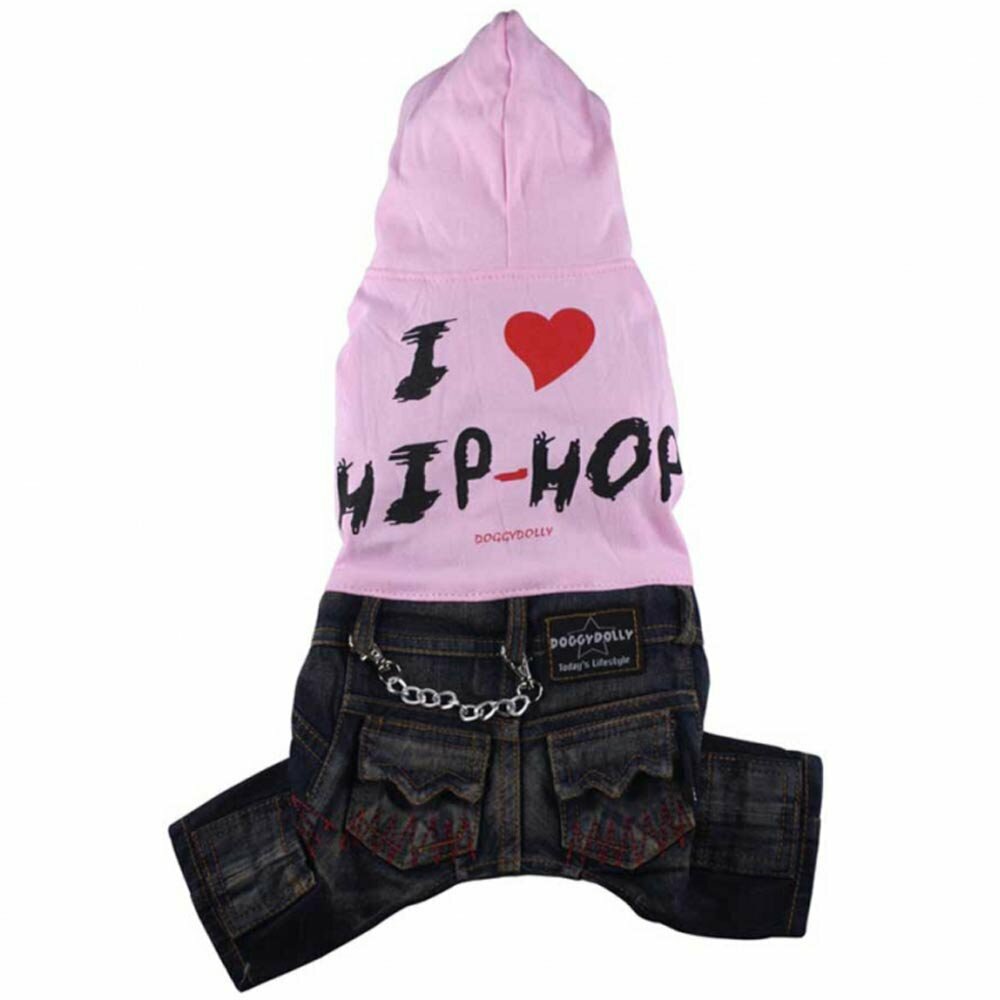 Mono con capucha para perros "I love Hip Hop" DoggyDolly, rosa
