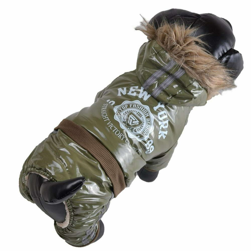 Mono cálido para perros pequeños "New York" de GogiPet, verde militar