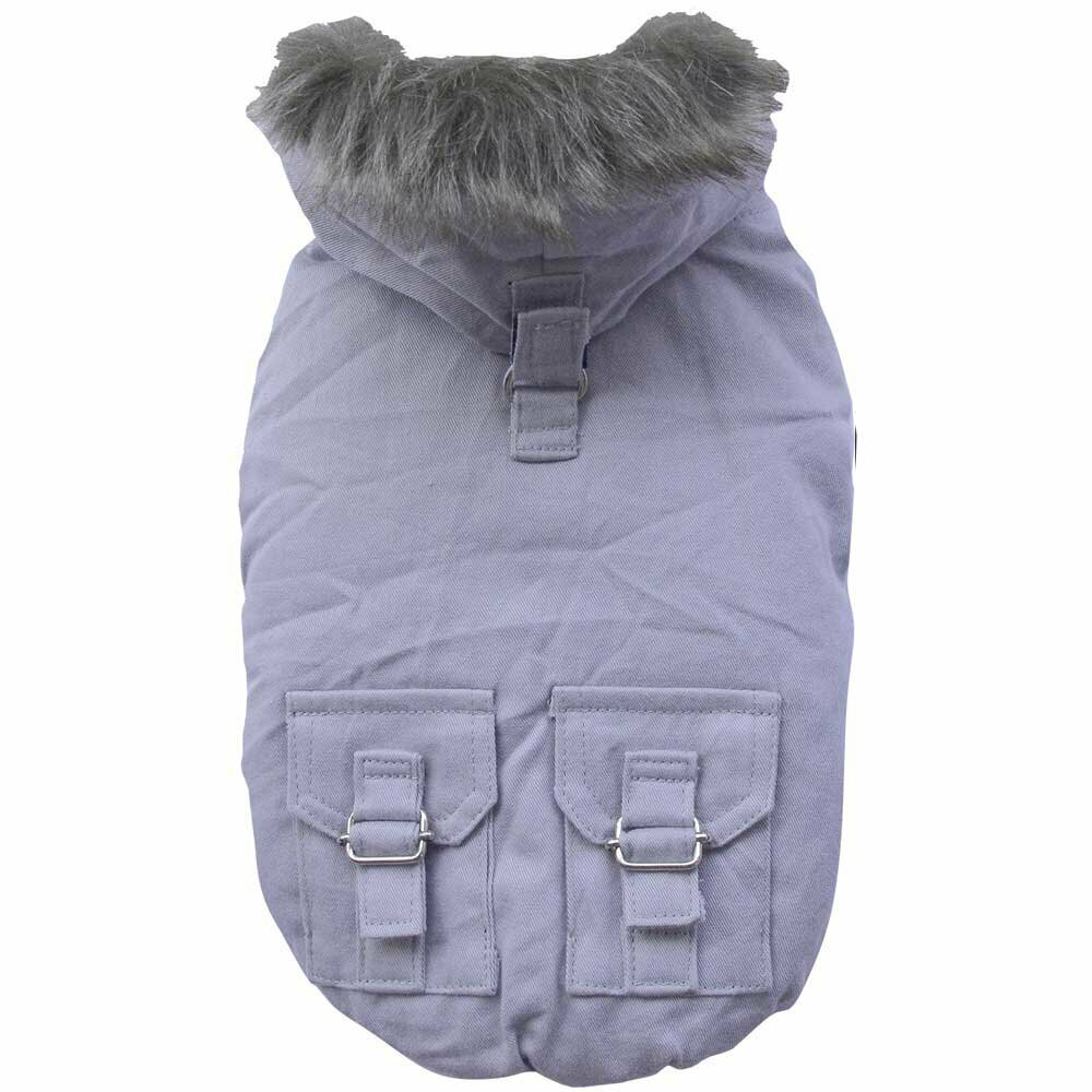 Abrigo para perros extra cálido en color gris con capucha DoggyDolly W206