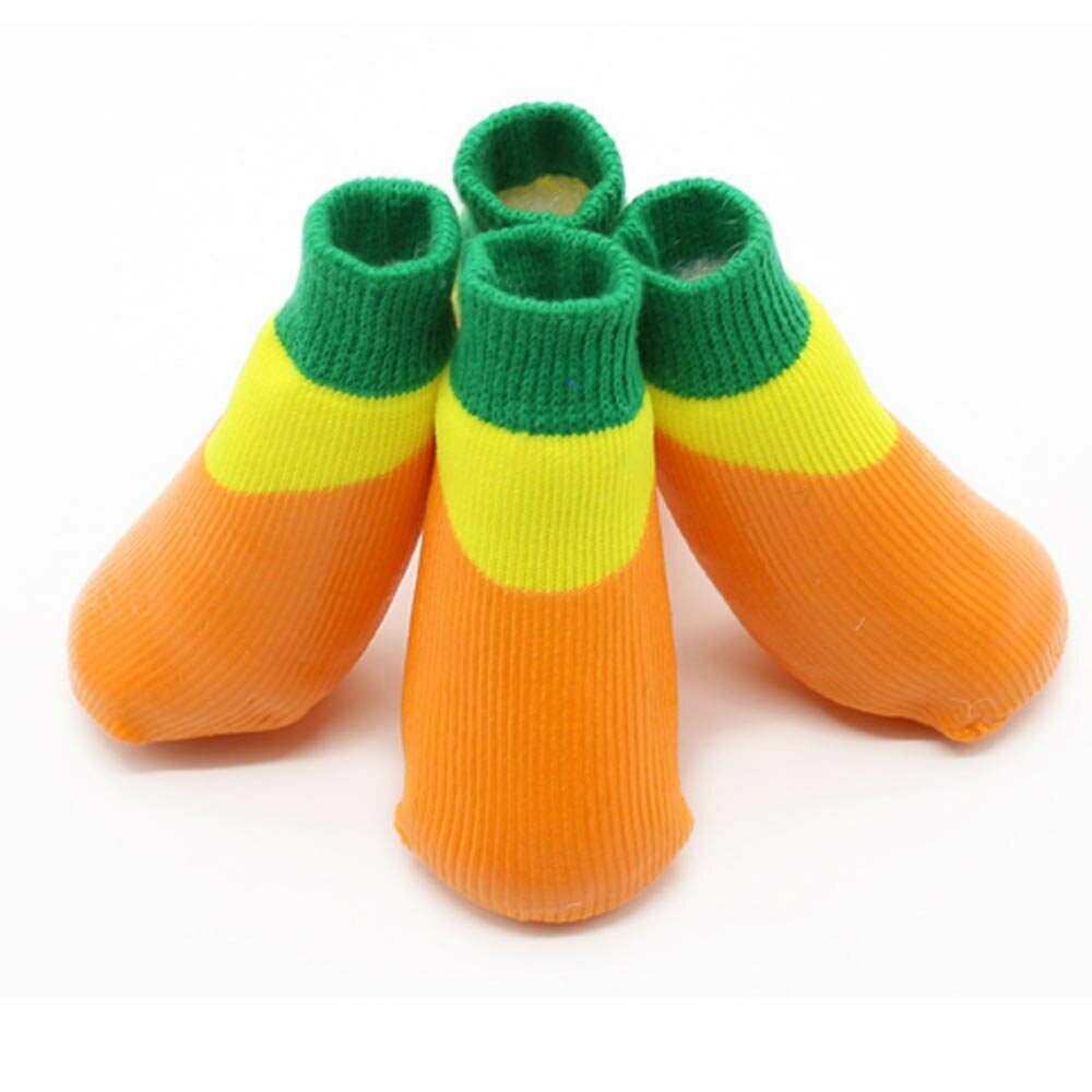 Botas para perros GogiPet con suela de goma, naranja, en diseño de calcetín