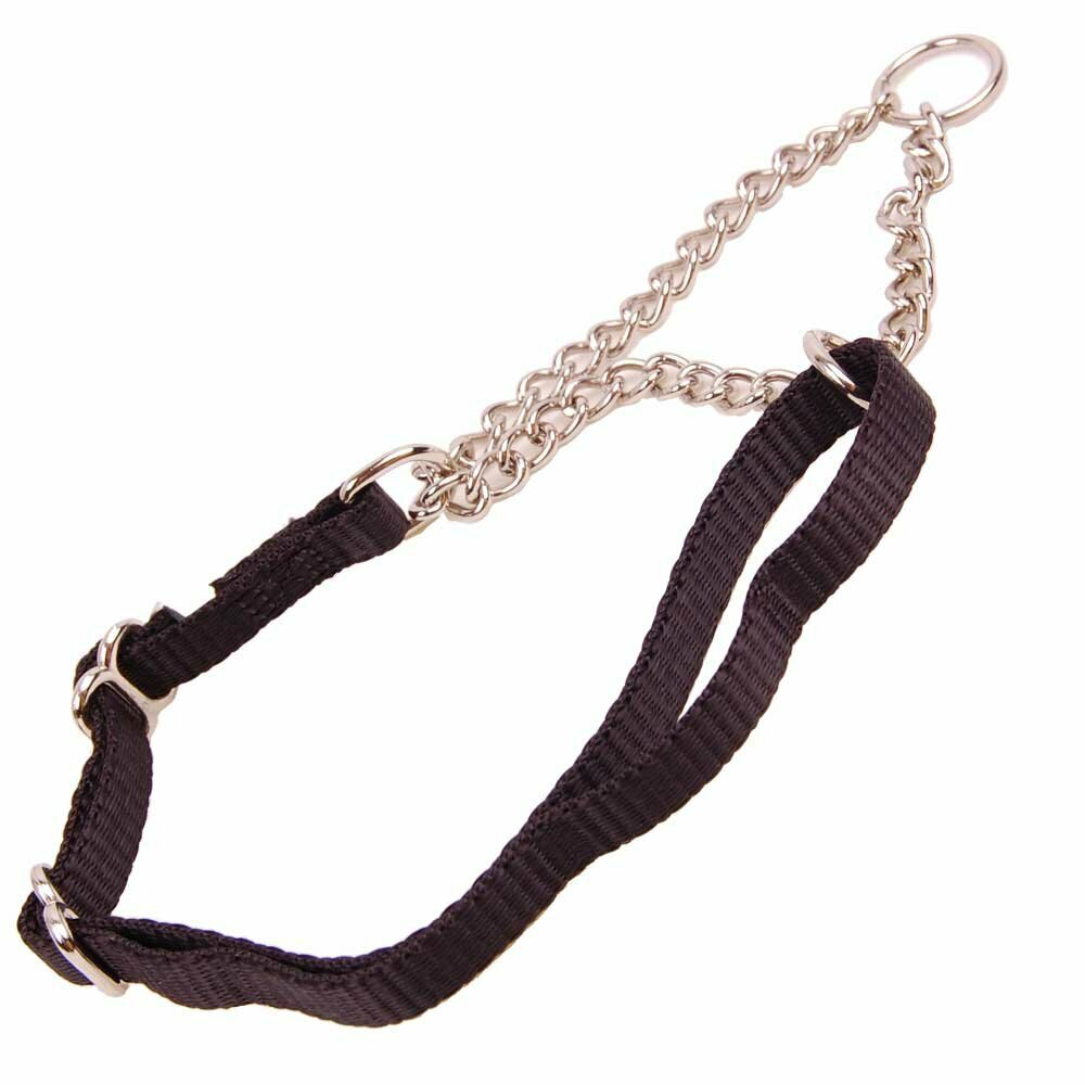 Collar para perros de nylon muy resistente negro, 10 mm. de ancho, ajustable - con cadena.