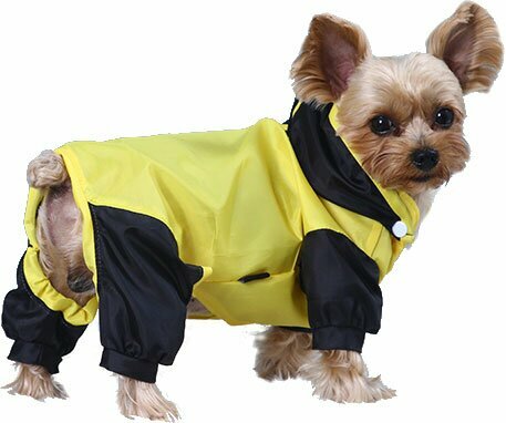 Chubasquero para perros de DoggyDolly amarillo-negro con 4 mangas, XS, -50% Dto.
