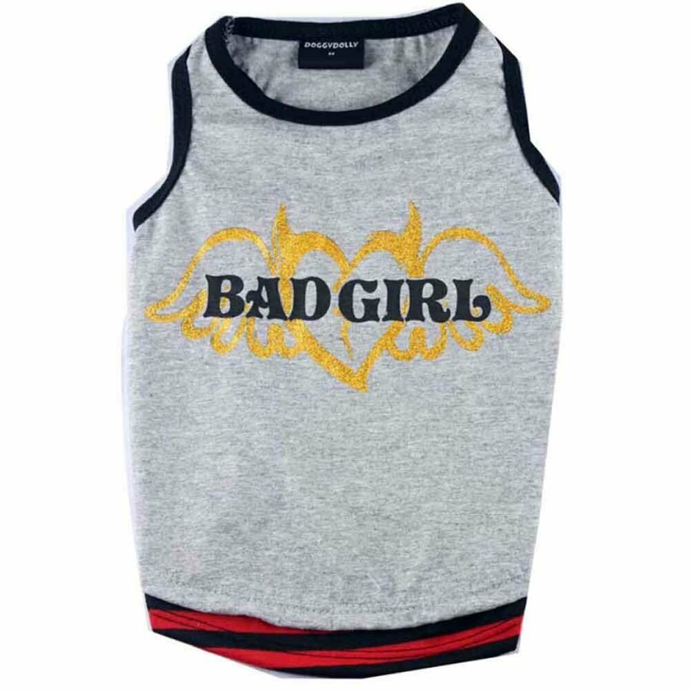 Camiseta para perritas grandes modelo Bad Girl, en color gris de DoggyDolly BD121