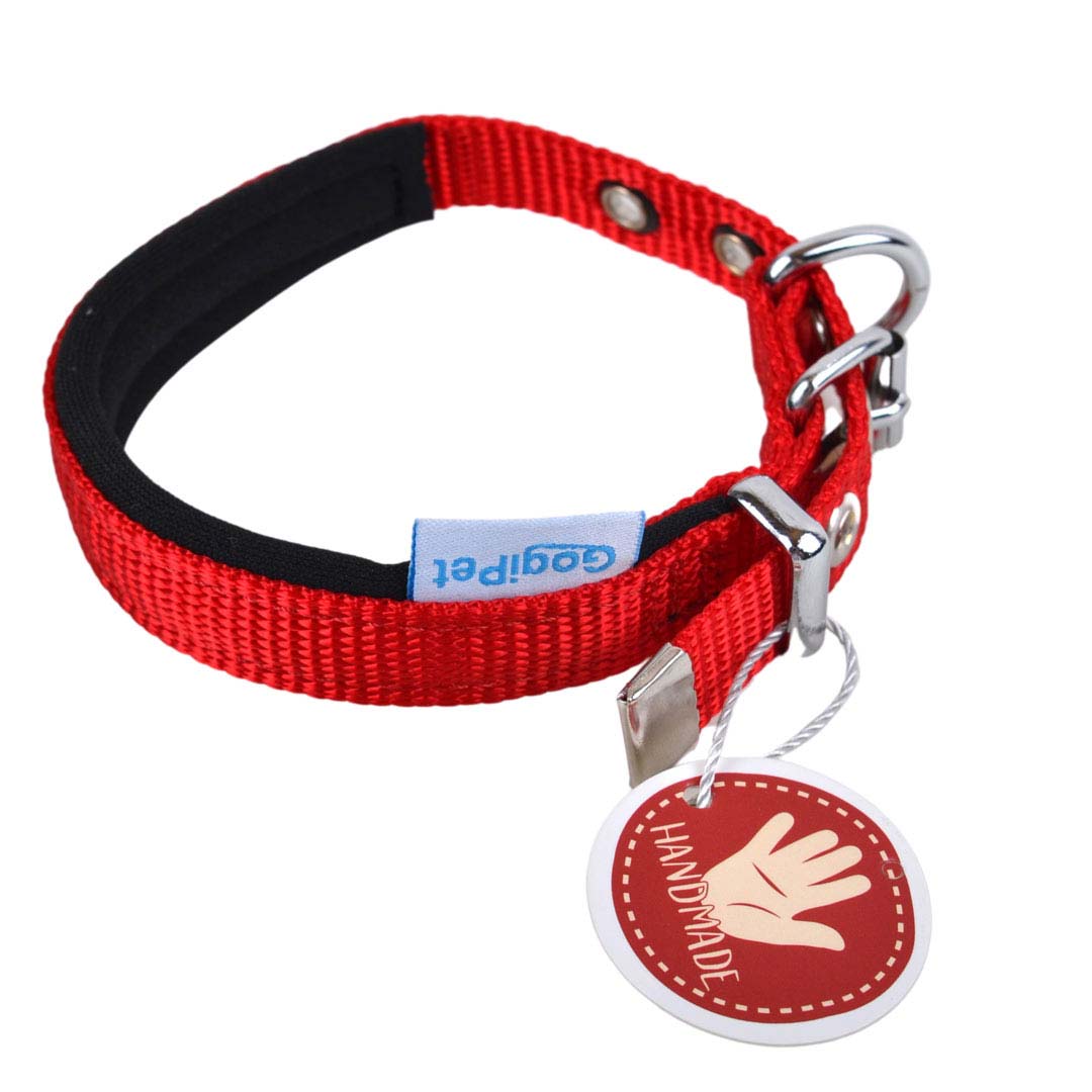 Collar para perros acolchado suave Confort de GogiPet®, rojo, tejido de nylon Super Premium