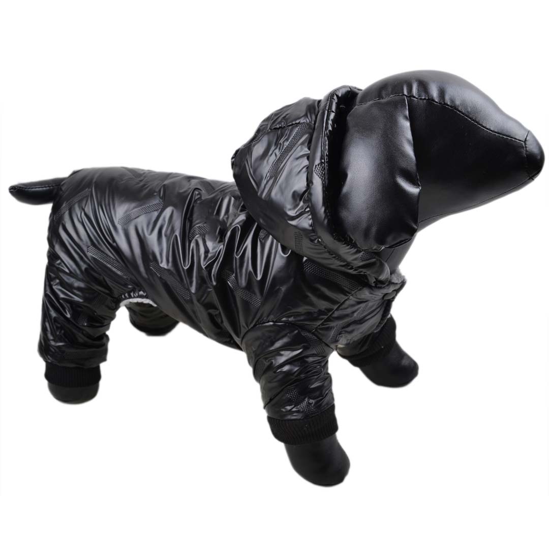 Traje de nieve cálido para perros con capucha y 4 mangas, negro 