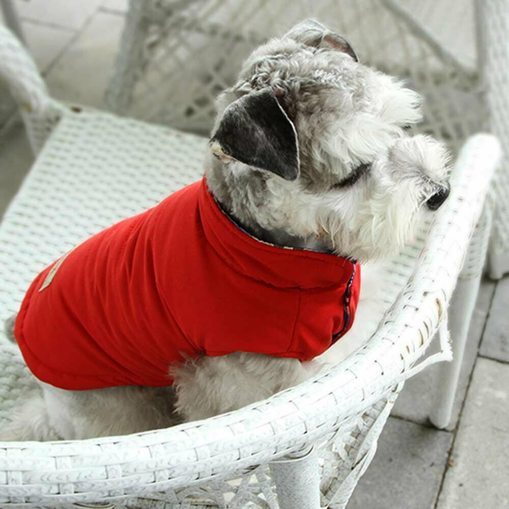 Chaleco cálido y reversible para perros, color rojo