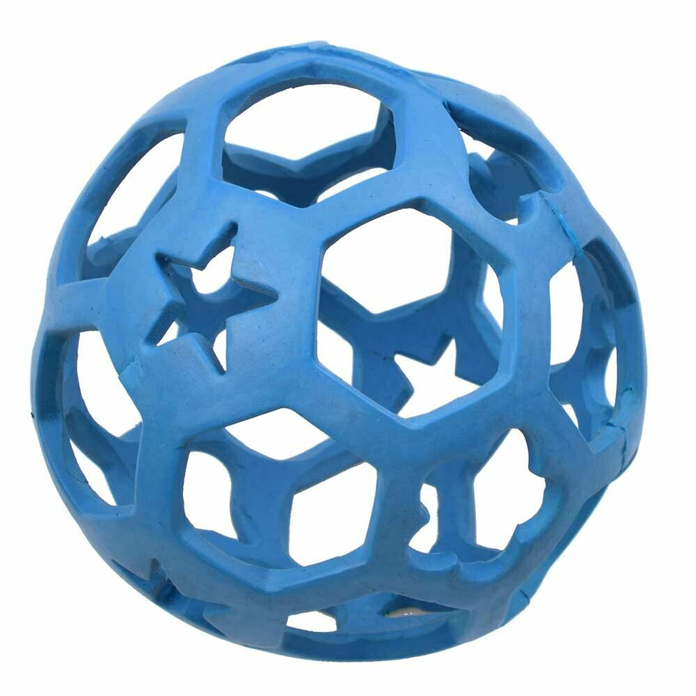 Juguete de goma GogiPet - Pelota de goma azul con agujeros Boing Boing de 18 cm. de diámetro.