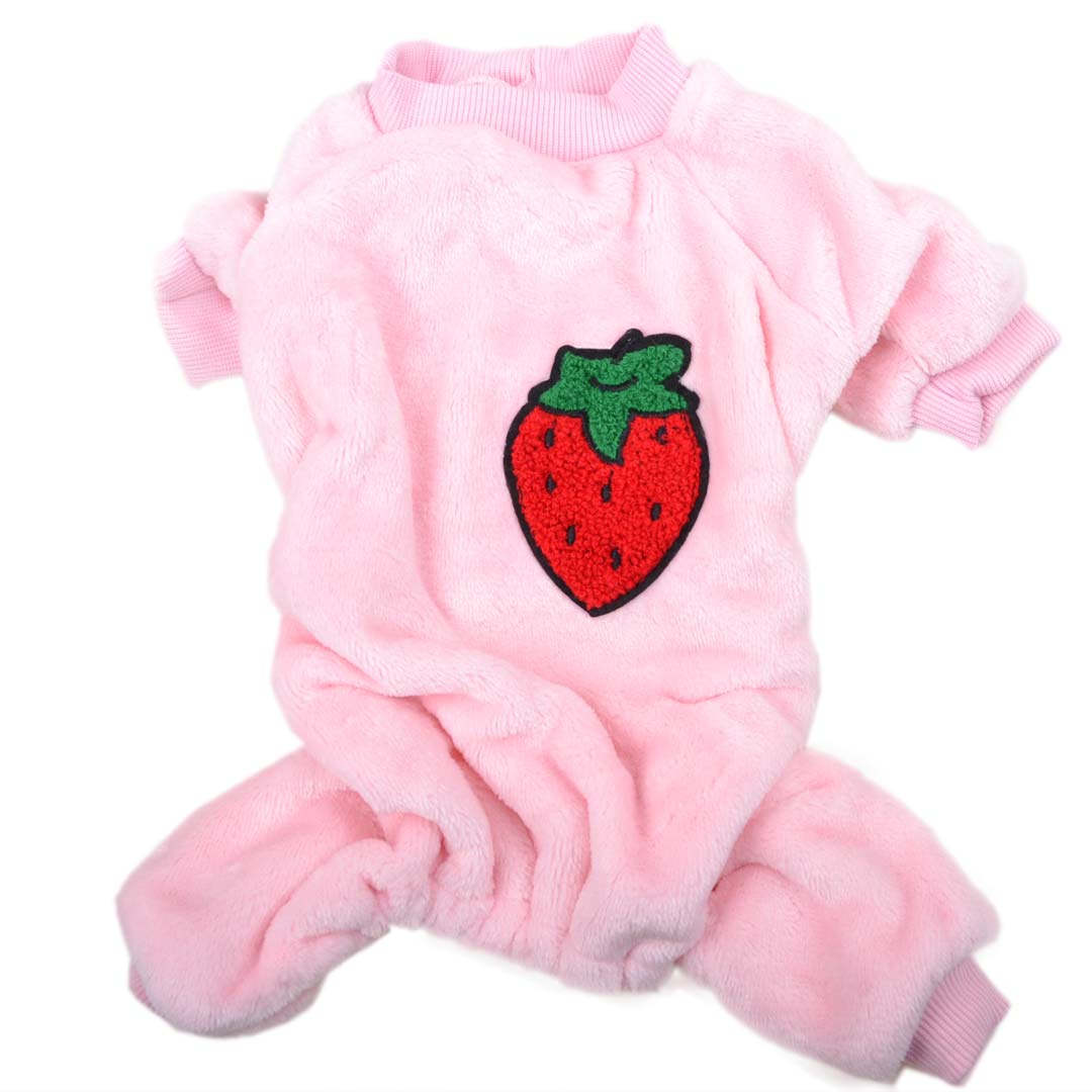 Pijama para perros suave y cálido modelo "Fresa" en color rosa