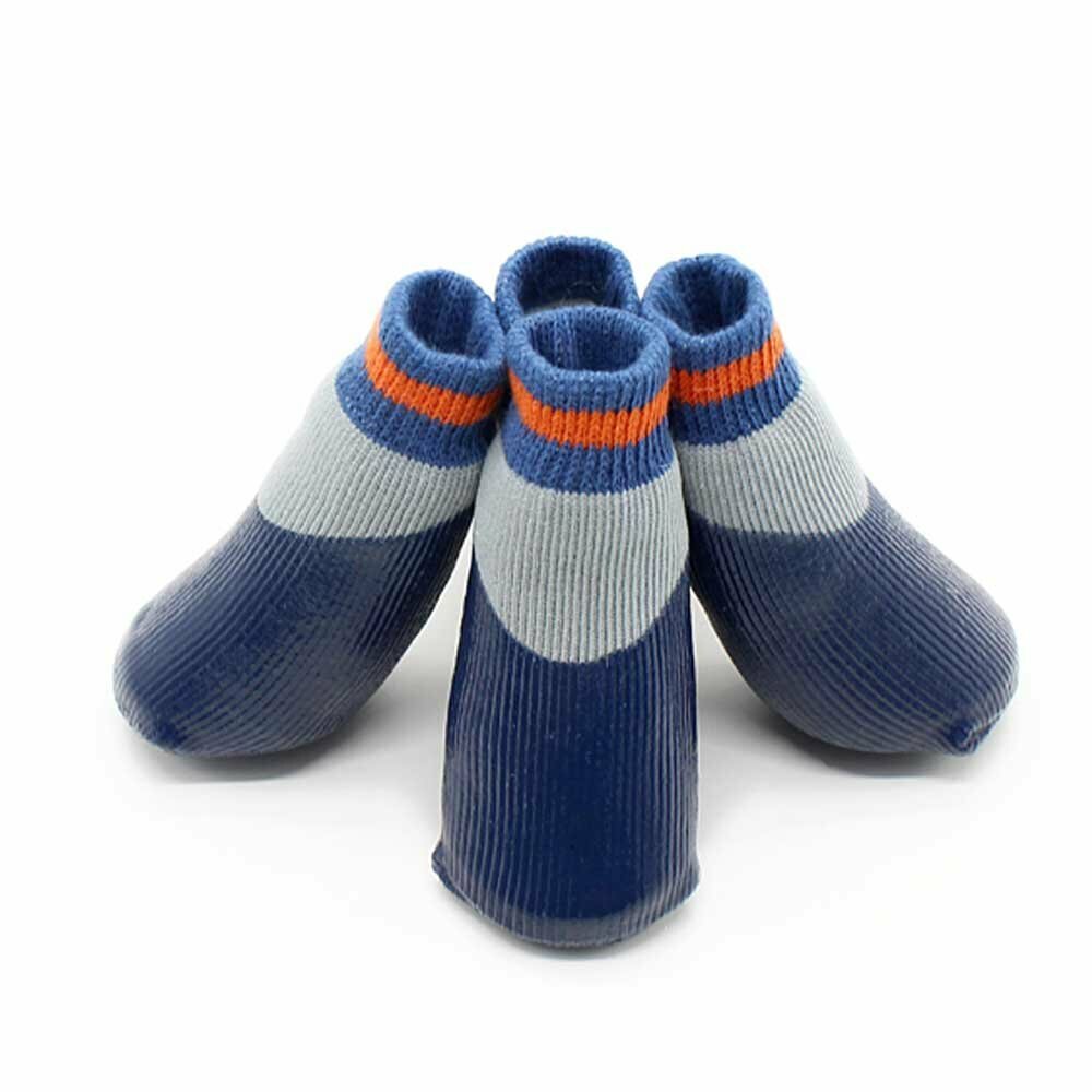 Botas para perros GogiPet con suela de goma, azul, en diseño de calcetín