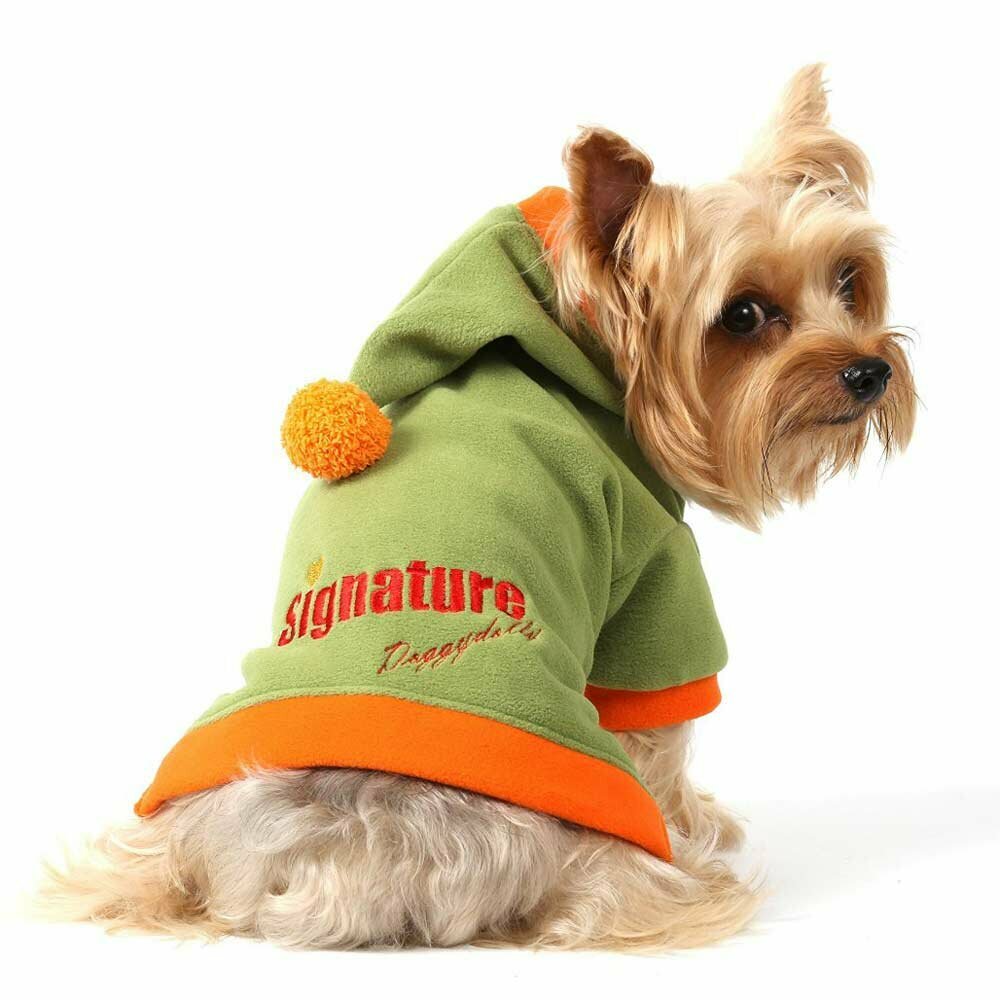 Suéter para perros de cálido forro polar con capucha, verde y naranja