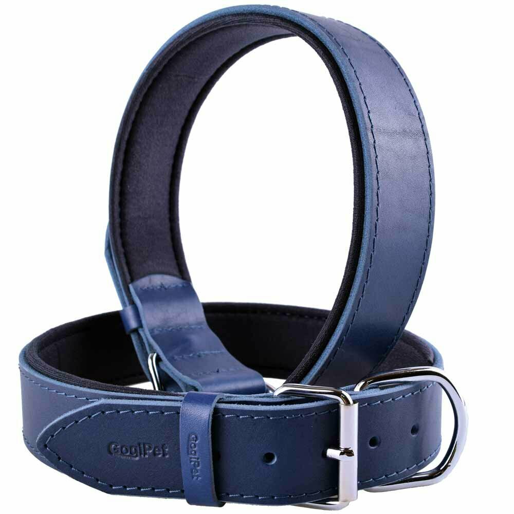GogiPet® Comfort collar de perro de cuero azul
