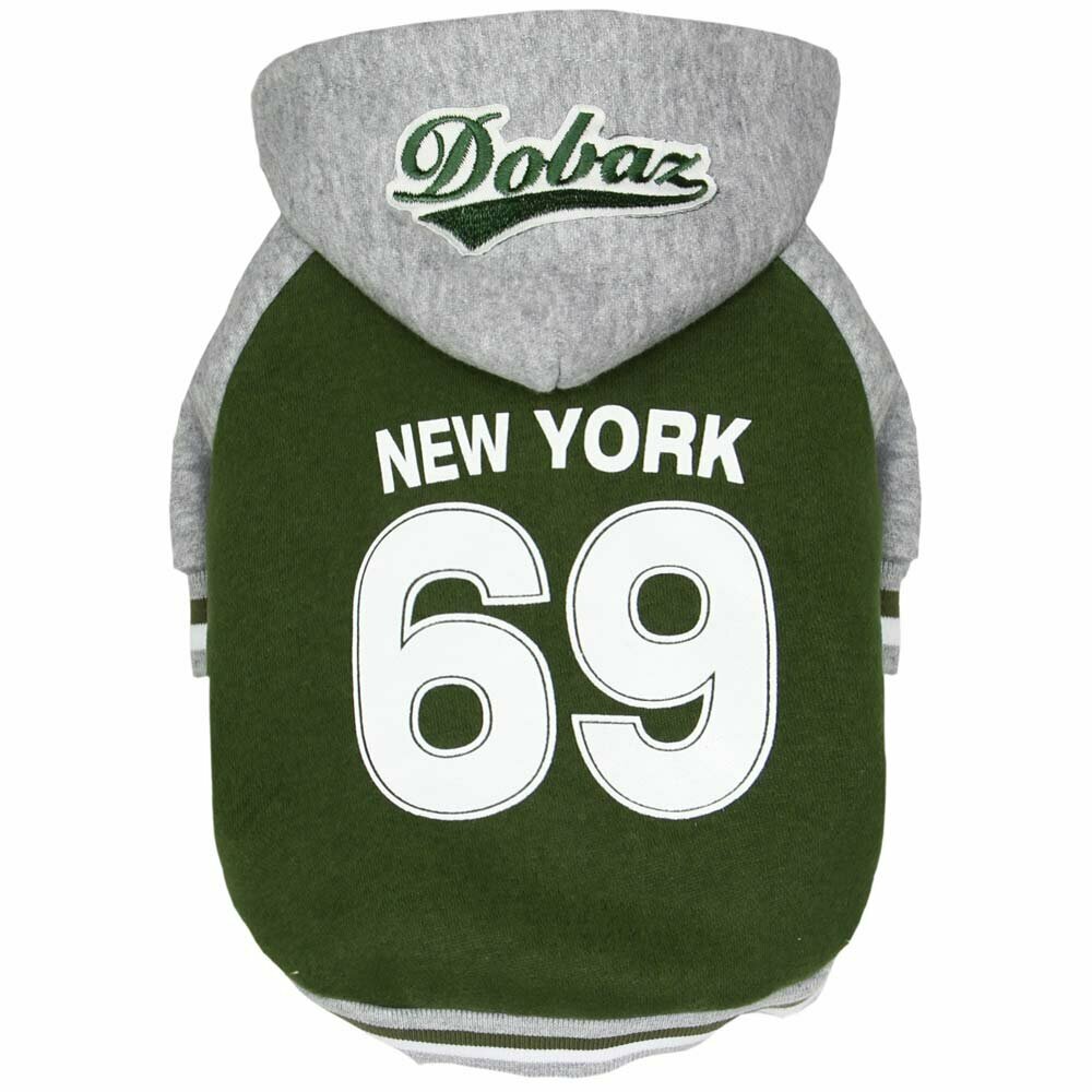 Chaqueta de algodón para perros GogiPet con capucha "New York 69", verde