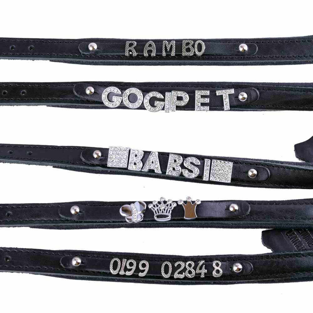Collar para perros de cuero con nombre modelo Confort de GogiPet®, negro, deja que su creatividad sea libre