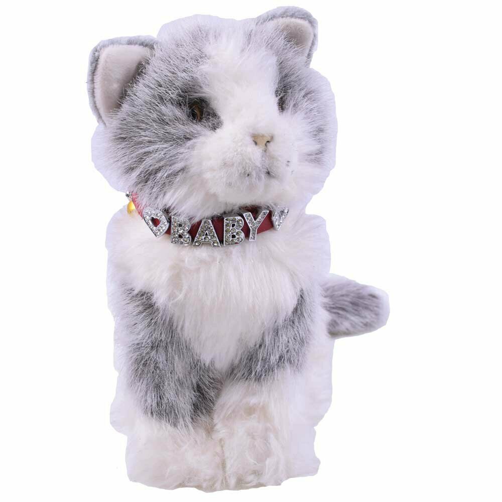 Collar para gatos y cachorros en cuero rojo personalizado GogiPet® para letras de strass o metal