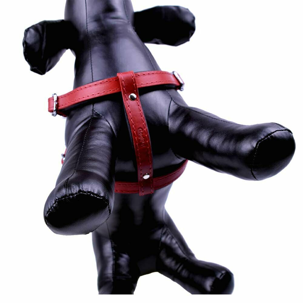 Arnés para perros de cuero rojo mod. Confort de GogiPet®, hecho a mano