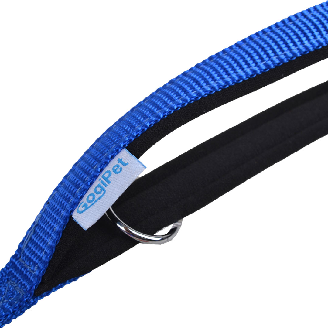 Correa para perros textil Premium Confort GogiPet®, azul con asa acolchada