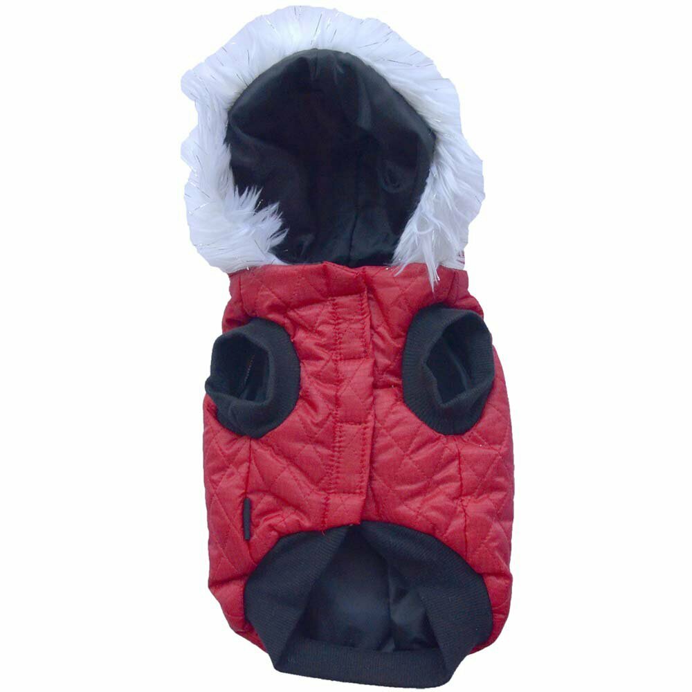 Cálido abrigo acolchado para perros con capucha tipo esquimal, en color rojo - Ropa de abrigo para perros de DoggyDolly, W042