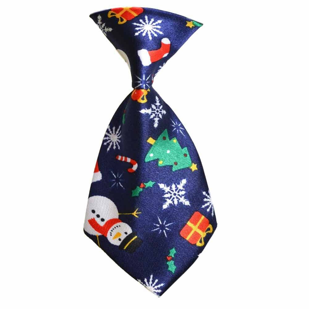 Corbata para perros navideña en color azul, con varios motivos navideños de GogiPet, ajustable