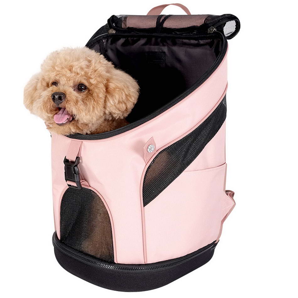 Amplia mochila para perros rosa coral recomendada por GogiPet