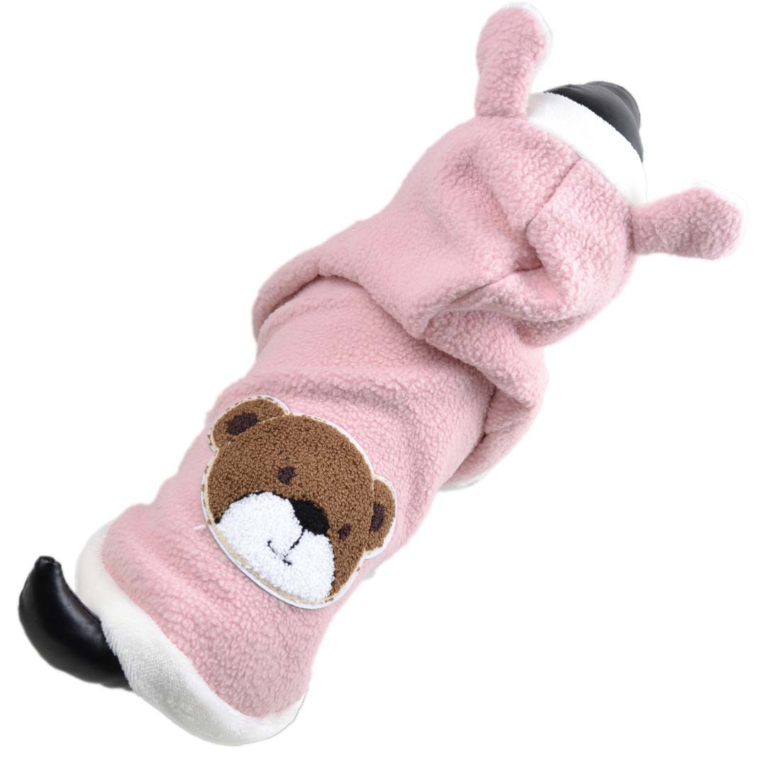 Abrigo para perros de forro polar Sherpa con osito en la espalda y capucha con orejas, rosa