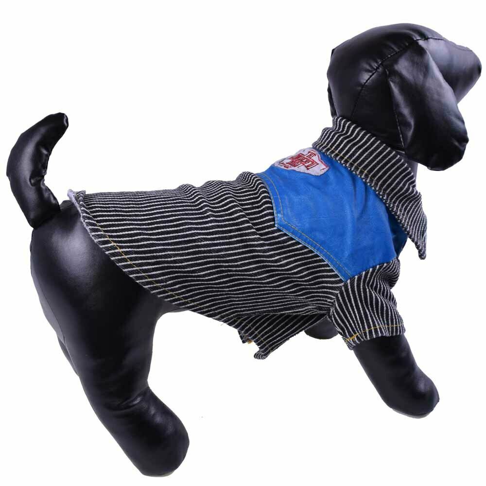 Moderna chaqueta vaquera a rayas para perros GogiPet con manga corta