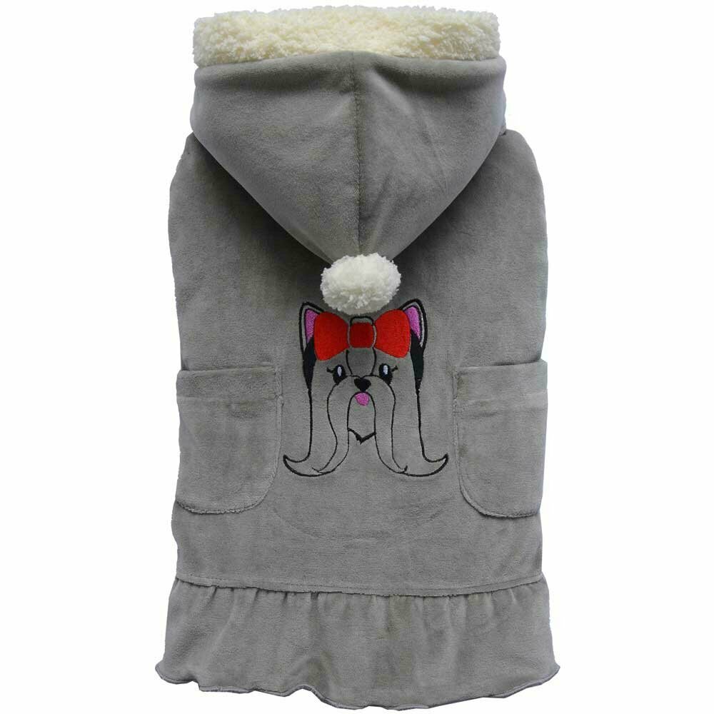 Vestido para perros de invierno con capucha "Yorkshire Gris" de DoggyDolly Moda Canina