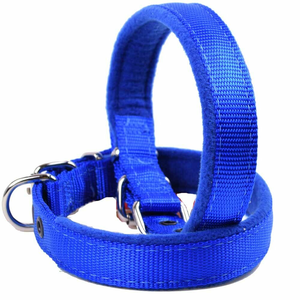 Collar para perros con tejido nylon Super Premium, acolchado con forro polar GogiPet®, azul